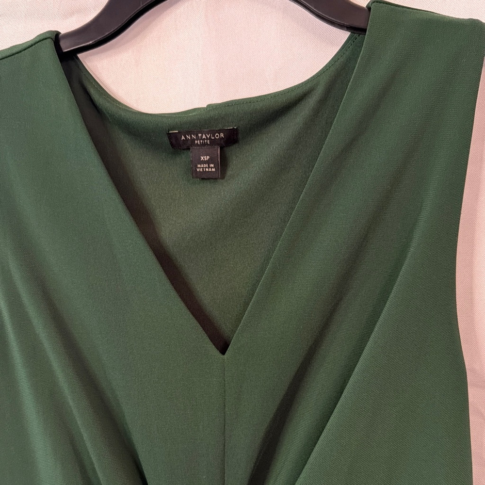 Ann Taylor XS Petite Green Sleeveless Knot Front Classic Cocktail Party Dress - Picture 4 of 5